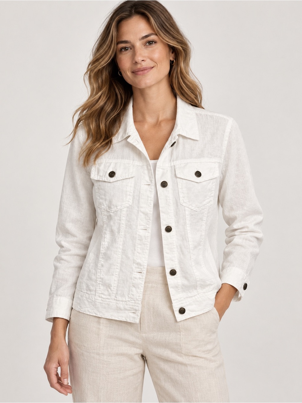 JNY Jones New York White 100% Linen Trucker Jacket Women’s XL